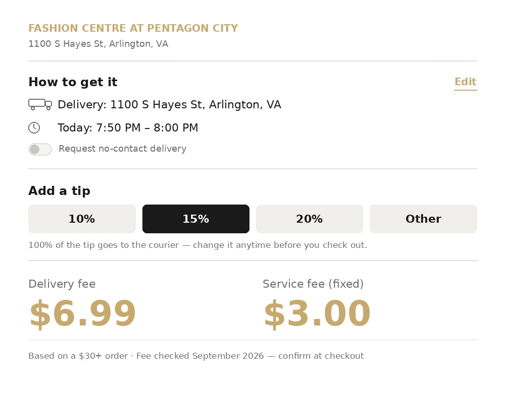 Sashimi DC delivery cart view example near Fashion Centre at Pentagon City