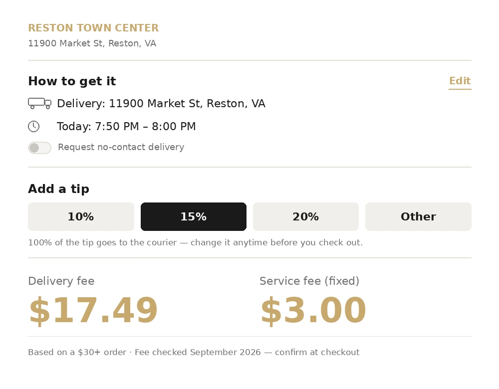 Sashimi DC delivery cart view example near Reston Town Center