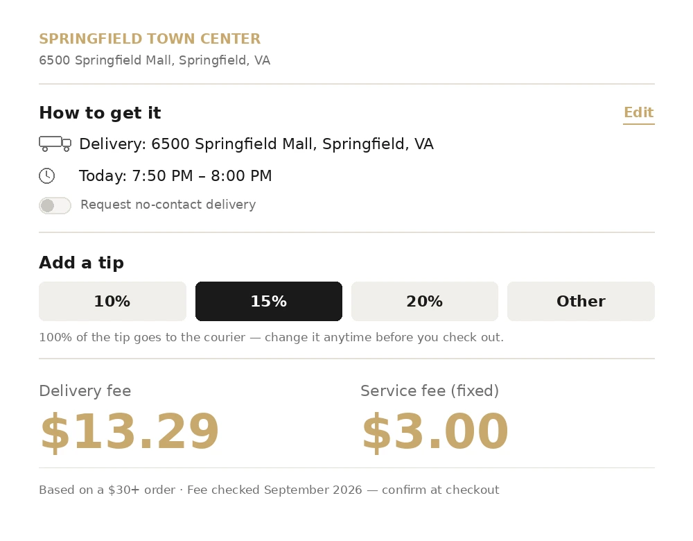 Sashimi DC delivery cart view example near Springfield Town Center